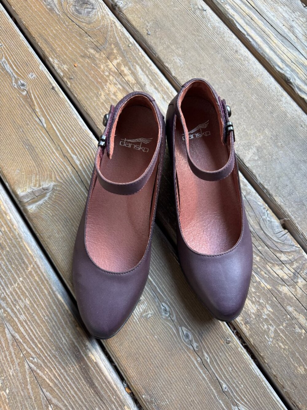 NWOT Dansko Shaylee Wedge Ankle Strap Fig Leather Shoes - Women's 38/US 7.5-8